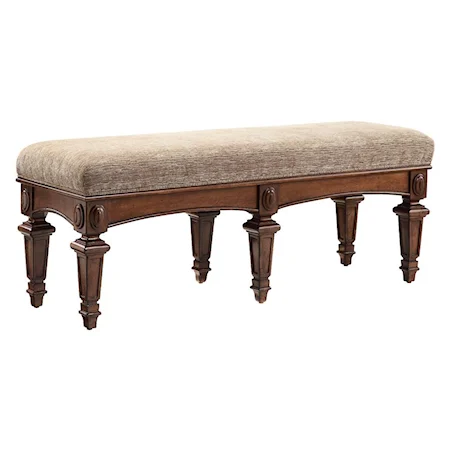 Accent Bench with 6 Legs and Neutral Fabric